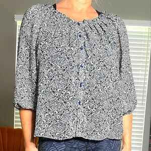 Womens Midi Sleeve Floral Blouse